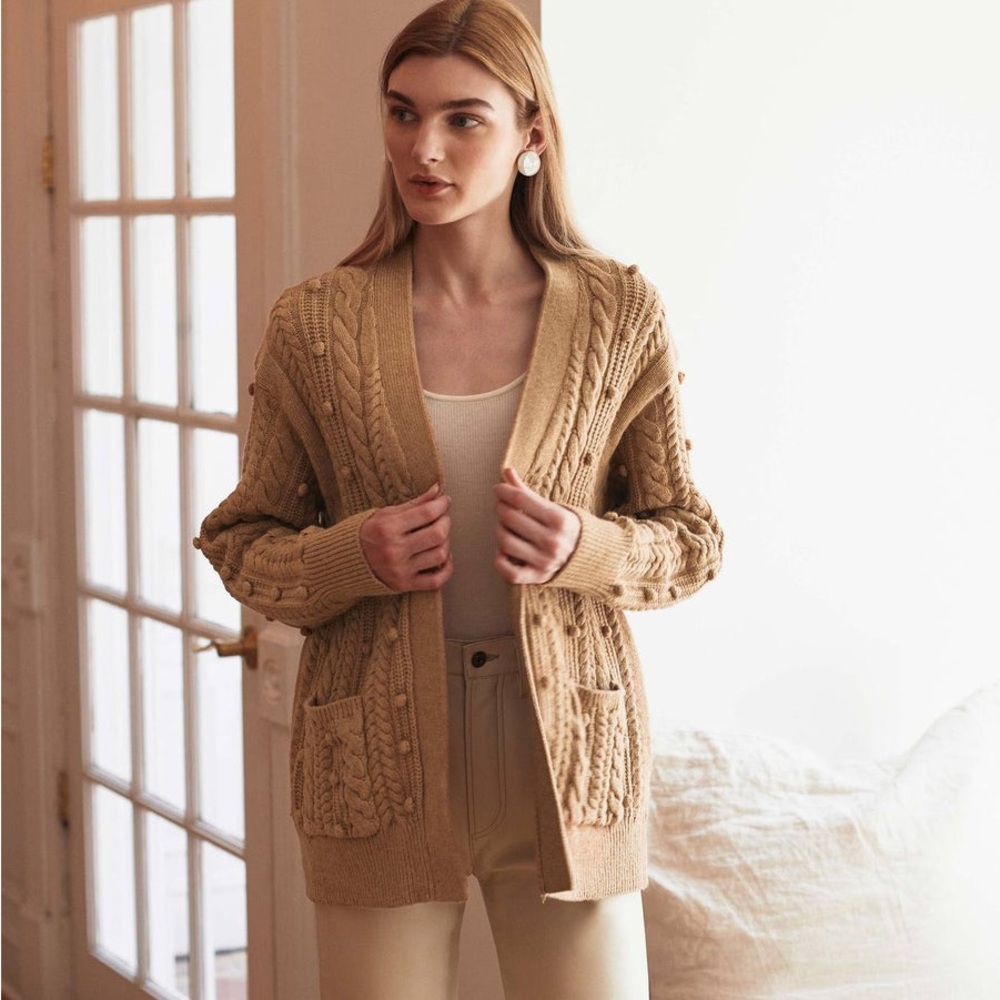 Wool blend camel cardigan XS